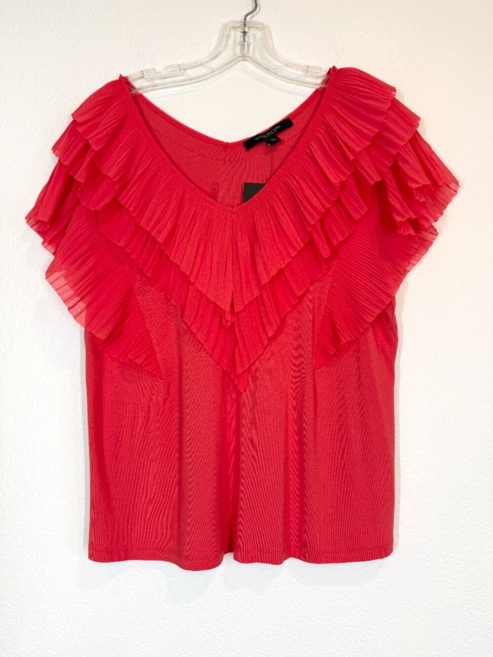 Orange Red Ruffle Blouse Ruffle Top Feminine Flowy Summer Shirt Large - Picture 2 of 9